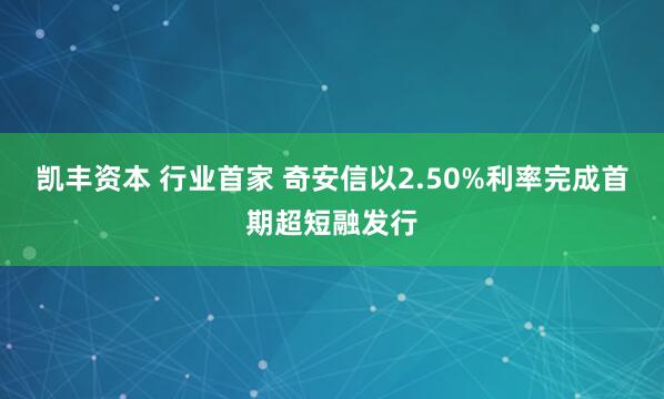 凯丰资本 行业首家 奇安信以2.50%利率完成首期超短融发行